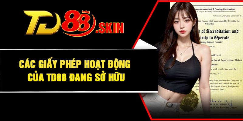 Các giấy phép hoạt động của TD88 đang sở hữu